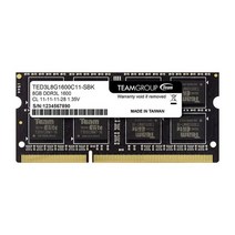 TEAMGROUP 엘리트 DDR3L 16GB 키트 (2 x 8GB) 1600MHz PC312800 CL11 언버퍼드 비 ECC 135V SODIMM 204핀 노트북 PC 컴퓨터 메, 8GB