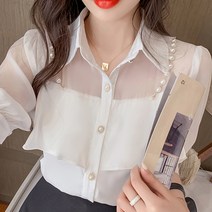 [바니드] 여성 시스룩 메쉬 쉬폰 셔츠 블라우스 2961