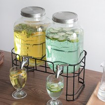 내열 유리 워터 디스펜서 수도꼭지 물병 보리차 식혜 음료 샹그리아 과실주 담금주 술 통 병 4리터 5리터 6리터 10리터 4L 5L 6L 8L 10L 호텔 뷔페 카페 업소용 가정용, 5.듀얼 2P 1세트 디스펜서 4L