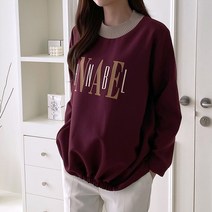 코지 여자 영문 프린팅 배색 시보리 반목폴라 맨투맨
