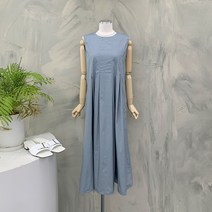 행복여[신상무배]포인 다트 핀탁 민소매 플레어 롱 원피스