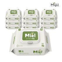 미엘 화이트 엠보싱 유아 물티슈 캡형, 80매, 10팩