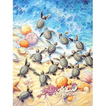 FIYO 보석 십자수 큐빅 십자수 40x50cm 사각비즈/원형비즈 HI, 1세트, W-14바다 거북(Round)