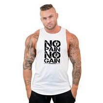 마라톤복 러닝싱글렛 헬스나시 짐웨어 땀복 남자 트랙탑 체육관 의류 no pain no gain 체육관 스트링거 탱크 탑 보디 빌딩 탱크 탑 중항 피트니스 달리기 민소매 조끼, 하얀, l