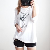 여자 눈망울 라운드 가을 봄 흰색 면티 얇은 프린트 긴팔 티셔츠