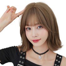 하이유니 보브컷 C컬 펌 헤어 단발 통가발 가발 33cm + 거치대 세트, 허니브라운 / 33cm