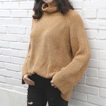 심플폴라 여성폴라 나팔소매 롱 반폴라 와이드소매 터틀넥