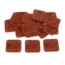 20Pcs 광장 수제 PU 가죽 의류 라벨 태그 바느질 공예 브라운, 타워