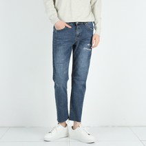 데님공방 남성용 스판 데미지 덧댐 슬림일자핏 크롭진