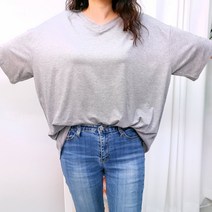 빅걸스토리 여성용 빅사이즈 레이온 스판 쿨링 브이넥 남녀공용 반팔 티셔츠