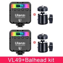 Ulanzi VL49 RGB 비디오 조명 미니 LED 카메라 조명 2000mAh 충전식 LED 패널 램프 사진 비디오 조명 Youtube Tiktok, VL49RGB Ballhead x2
