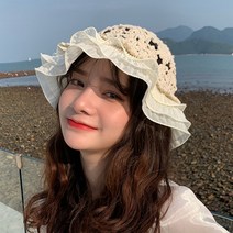ROGBID 레트로 짠 얇은 바오 터우 모자 여성 레이스 중공 레이스 모자 면화 스레드 프릴 어부 모자 분지 모자
