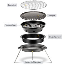 그릴 및 스모커 캐리 백 숯불 오븐 도구 세트 숯불 홀더 주철 그릴 액세서리 캠핑 주방 장비, Oven-net- pan