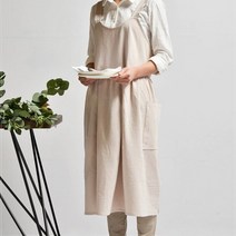 천연소재 린넨워싱 앞치마 어린이집 보육 교사 앞치마, D타입, 아이보리