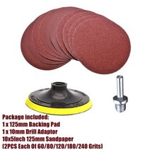 샌딩 원형 그라인더 사포 5인치 디스크 세트 125mm 후크 및 루프 샌드페이퍼 연마 청소 도구용 m10 드릴 어댑터가 있는 60 240 그릿 백킹 패드, 금, 01 금