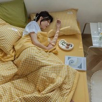 순면여름 워싱 양면 항균 차렵이불, 노란색