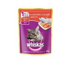 위스카스 고양이 주식 파우치 고등어와 연어, 80g, 10개