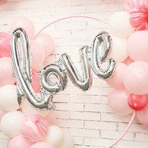 Love 필기체 은박 풍선 셀프웨딩소품 홈 파티 용품 러브 프로포즈 이벤트, Love필기체 풍선 - 실버