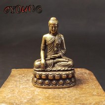 레트로 황동 부처님 Sakyamuni 미니 휴대용 포켓 앉아 조각 홈 인테리어 사무실 장식, 01 Buddha statue