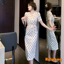 [HEIPANG] 여성 브이넥 슬림 하프 원피스