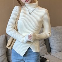 [랜덤플레이] 터틀넥 언발 밑트임 골지 니트