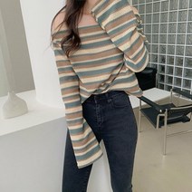 스트라이프 오프숄더 니트티 3col ntro2129