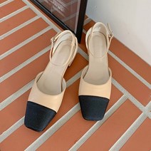 배색 새틴 발목 스트랩 플랫 구두 2cm