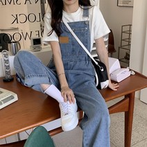 Crescent City 홈메이드 데님 서스펜더 팬츠 하이 웨이스트 스트레이트 원피스 와이드 여성용 초가을 신제