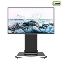 이동식대형tv거치대 65~98인치 전자칠판스탠드 삼성lg중소호환 YJMS-1W, 유리선반+카메라선반+로고추가형, 실버