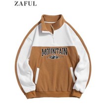 남자후드티 ZAFUL가을 겨울 양모 맨투맨 후드티 남성용 글자 자수 터틀넥 풀오버 빈티지 스트릿웨어 따뜻한 스웨트 셔츠