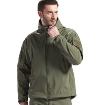 FREE SOLDIER 남성용 플리스 안감 소프트쉘 전술 재킷 통기성 방수 방풍 재킷 겨울 스노우보드 스키 후드 재킷(그레이 XXL), Green