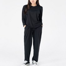 부드러운 라운드넥 무지 긴팔 심플 여성 팬츠 세트