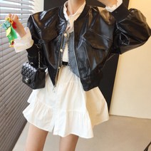 남친시 가죽자켓 인조 레더 크롭 미니 숏 라이더 노카라