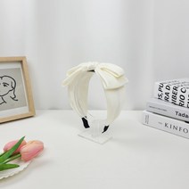 아이보리 실키 새틴 중앙 왕리본 헤어밴드