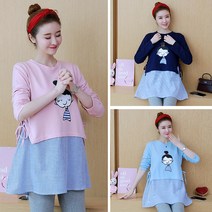 스트라이프 프린팅 하프 레깅스 패션 임부복 긴팔 원피스
