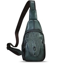 FEIGITOR 천연 가죽 슬링 백 엠보싱 악어 패턴 크로스바디 백팩 핸드메이드 가슴 지갑 데이팩 커피.