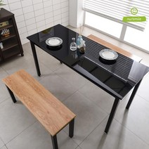 창가 홈카페 공부 스틸테이블1200+4인용 벤치의자 set 효과 모던 클래식 책상, 1200WH+유리_블랙, A타입_1인2EA.2인1EA