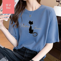 [오늘발송] 스타일아유 오버핏 면100% 고양이 반팔티 여성용 빅사이즈 박시 반팔티셔츠 반팔 티셔츠 자체생산[AYG6TS384A]