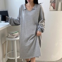브이와이 VY 여자 라운드 박시핏 코지 임산부 카라 롱원피스