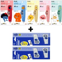 플러스 펜형 수정테이프 WH-605 1개 수정테이프리필 4개 카카오리틀프랜즈 캐릭터 수정테이프, TUBE수정테이프1개+리필4개