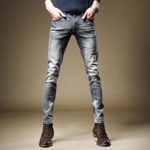 남자슬림일자 걸 레노 데님 바지남자 숓 클래식 구제워싱 트렌드 스판 캐쥬얼 롱 팬츠 3766026813