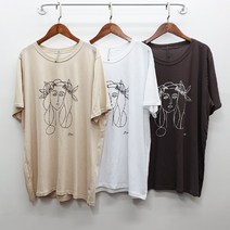 빅걸스토리 여성용 빅사이즈 여신 스케치 나염 베이직 반팔 티셔츠