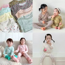 유아 아기 봄 실내복 30수 KC인증 돌아기 할미 할배 내복 꽃무늬 체크 백일아기 상하복