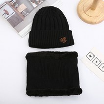 일월전빵 나뭇잎 패치 비니 넥워머 세트 남성 비니 겨울 모자 워머 B-H009