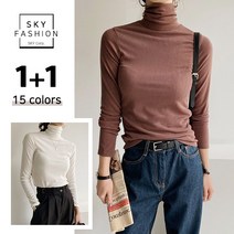 1+1 부드럽고 쫀쫀한 스판 골지 폴라티 여성 목폴라티 여자 슬림핏 폴라 티셔츠 목폴라티셔츠 긴팔티 여성용 목티 폴라티셔츠 긴팔 겨울 가을 봄 쫄티