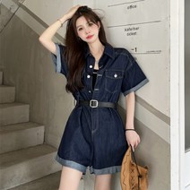 withyourday 진청 데님 반바지 점프수트+벨트