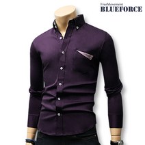 블루포스 남성용 숄튼 스판 남방 슬림핏 남자 긴팔 와이셔츠 솔리드 무지 셔츠
