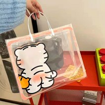 쇼핑백 투명 pvc 포장 핸드백 외출 패션 pp 쇼핑백 옷가게용 귀여운 호랑이 선물 가방 제작 가능, 03 2개장-투명