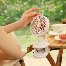 포솔로 PC009 무선 유모차선풍기 자동 회전 어린이 아이 집게 클립형 블레이드팬, 더블 리치 (베이지)