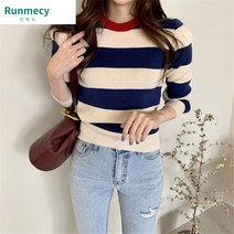 런메스 Runmecy 풀오버 단가라 니트 여 패션 타이트 이너 슬림 니트 반팔 티셔츠